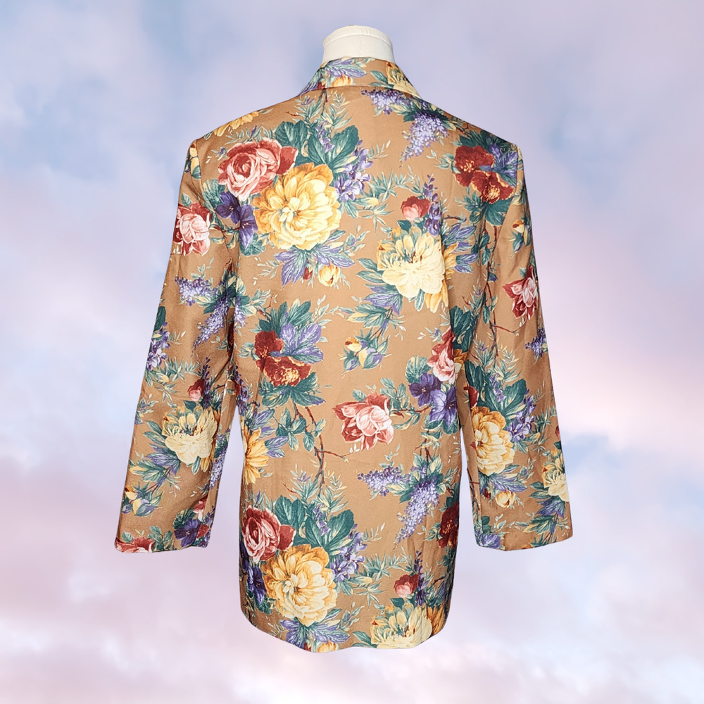 Vtg 90s Haband Floral Tan Colorful Flower Business Formal Wedding Dance Blazer M - Picture 3 of 5